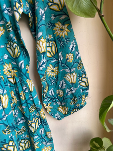 ชุดเดรสอินเดียผ้าฝ้ายพิมพ์ลายด้วยมือ 100% คอวี แขนยาว ลายดอกไม้ สวมใส่สบายๆ ชุดเดรสยาวสำหรับผู้หญิง - Product Image 5