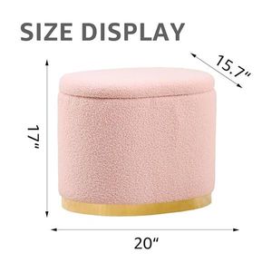 Pouf Contenitore Rotondo Imbottito con Coperchio a Ribalta, Base in Metallo Multifunzionale, Tavolino Laterale, Sgabello da Toeletta per Ingresso o Palestra - Product Image 3