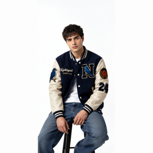 Chaqueta Varsity Personalizada con Cuerpo de Lana y Mangas de Cuero, Parche Bordado Personalizado, Chaqueta Letterman de Béisbol, Chaqueta Urbana Personalizada - Product Image 4