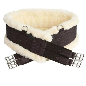 Cincha de Piel de Oveja para Montar a Caballo, Color Marrón con Forro de Lana Blanca, Hebillas Ajustables - Product Image 3