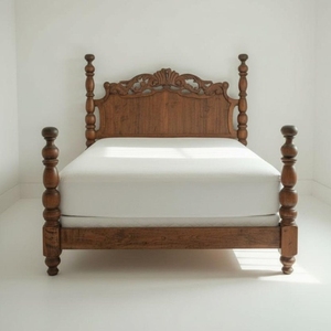 Ancient and Classic <b>Antique</b> Style Mahogany Solid Wood Queen Size Carved Bed <b>Frame</b> 3004451 - Product Image 1