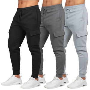 Pantalon de survêtement cargo gris uni pour homme, coupe slim, taille élastique, cordon de serrage, plusieurs poches, décontracté, pour l'automne - Product Image 2