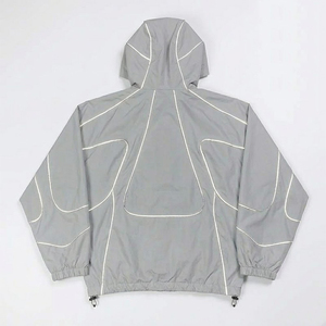 Custom Grey Reflective Piping <b>Techwear</b> Tracksuit Men Windbreaker Rain <b>Jacket</b> And Pants Set Wholesale - Product Image 3
