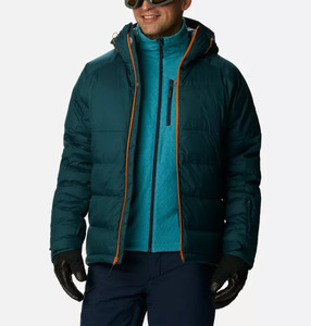 Chaqueta Acolchada para Hombre, Color Verde Azulado Oscuro, con Capucha, Relleno de Poliéster, Transpirable, con Cremallera Naranja, Resistente al Viento, para Invierno, Corte Regular Informal - Product Image 3