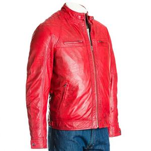 <b>Men's</b> Windproof PU Leather Sheep Skin Stand Collar Zip-Up Regular Fit Bomber <b>Jacket</b> Autumn Outerwear Embossed Polyester Lining - Product Image 3