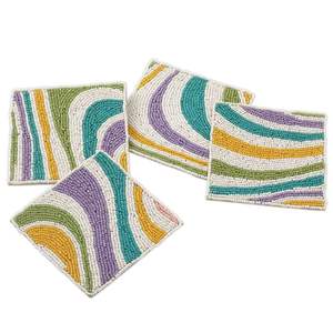 Sous-verre en perles de verre de designer, confectionné avec une fine broderie de perles, idéal pour les coffrets cadeaux et les accessoires de décoration intérieure haut de gamme. - Product Image 1