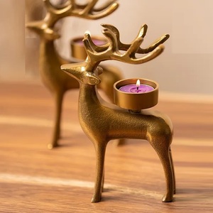 DAANI INTERNATIONAL Porte-bougie chauffe-plat en aluminium plaqué or, motif renne, fait main, nouveau design, cadeau de Noël - Product Image 2