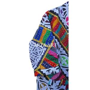 Robe Kimono Courte Bohème en Coton Brodé Fait Main Indien pour Femme – Élégante Tenue de Plage Estivale et Vêtement de Nuit Respirant avec Ceinture à Nouer à l'Avant - Product Image 2