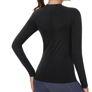 Women's <b>Black</b> <b>Long</b> Sleeve Crew Neck Yoga <b>Top</b> Breathable Solid Color Activewear Shirt Regular Fit Full Sleeve Made In Pakistan - Product Image 3
