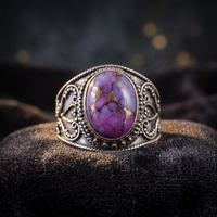 Bague en argent sterling 925 avec turquoise cuivrée violette, faite à la main, oxydée, vente en gros, bijoux bohèmes, fabricant OEM ODM