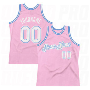Maillot de basket authentique rétro rose clair, blanc et bleu clair personnalisé pour hommes et femmes, sans manches - Product Image 1