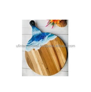 Planche à découper en bois massif avec résine, décor naturel, Logo et taille personnalisés avec vernis, offre spéciale - Product Image 3