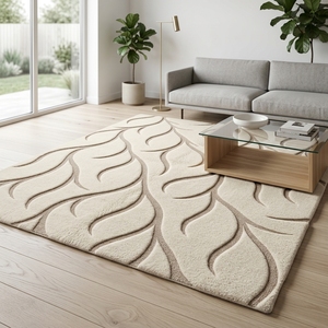 Tapis en laine tufté marocain fait main, à poils coupés et bouclés, abstrait, luxueux, sur mesure, vente en gros d'usine - Product Image 1
