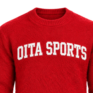 Pull en tricot doux rouge vif personnalisé pour homme, col rond, manches longues, chaud, décontracté, pour l'hiver, avec logo sur le devant en relief - Product Image 4