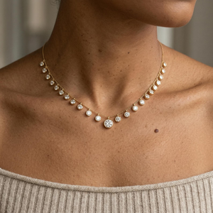 Collar Clásico para Mujer con Colgante de Circonia Cúbica Chapado en Oro de 18K, Corte Brillante Redondo, Estilo Cadena, para Uso Diario y Bodas - Product Image 2