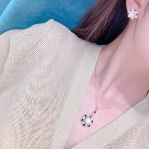 Ensemble de bijoux fins importés Haoshi - Boucles d'oreilles en perles de tournesol + collier 8 mm en argent pur, épingle d'oreille de taille environ 8 mm - Product Image 4