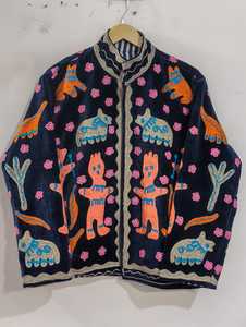 เสื้อแจ็คเก็ตคอตั้งสีเบจปักลายผ้าขนหนูสไตล์วินเทจ ลายการ์ตูนโบโฮ แขนยาวทรงโอเวอร์ไซส์ เสื้อโค้ทฤดูใบไม้ร่วง เป็นมิตรกับสิ่งแวดล้อม ระบายอากาศได้ดี - Product Image 2