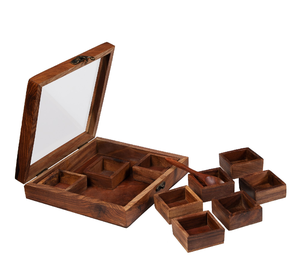 Boîte à épices en bois, support à épices, ustensiles de cuisine, pots à sel et poivre, boîte à épices en bois à 9 compartiments, prix de gros - Product Image 1