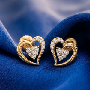 Lightweight Real Diamond Stud <b>Earrings</b> in Yellow Gold Heart Shape |Elegant Minimal Design Screw <b>Back</b> Fine Jewelry Gift for Women - Product Image 4