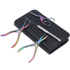 Kit d'outils pour extensions capillaires en titane arc-en-ciel fabriqué au Pakistan 2026 – Pince, ciseaux, aiguille à boucle et étui en acier inoxydable - Product Image 3