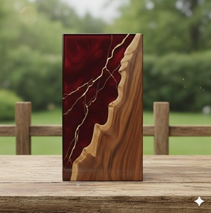 Luxury Maroon & Gold Resin Cremation Urn Modern Wood Memorial Keepsake Luxury Maroon & Gold Resin Cremation Urn - Product Image 3