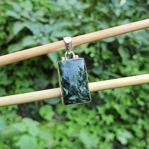 Bijoux fins pour hommes Séraphinite naturelle Argent sterling 925 Plaqué or Grand Rectangle Pendentifs Charms - Product Image 1