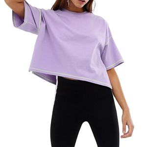 Top corto para mujer, camisetas con logotipo personalizable, Camiseta corta lisa con estampado de algodón transpirable de alta calidad para mujer 2026 - Product Image 1