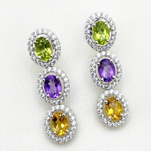Boucles d'oreilles contemporaines de haute qualité en argent sterling avec améthyste et zircone, bijoux de mode modernes - Product Image 3