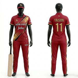 ชุดเสื้อและกางเกงคริกเก็ตหญิง ผ้าโพลีเอสเตอร์อินเตอร์ล็อค 185 GSM สีเขียวทอง ลายแผง ดีไซน์พิมพ์ลายโลโก้แบบ Sublimation - Product Image 2