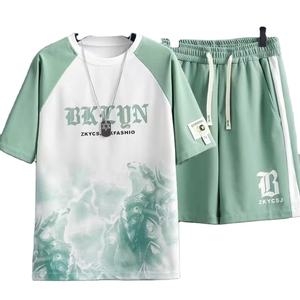 Solide éponge luxe 2024 été hommes chemise short ensemble respirant demi manches bouton formel 100% coton - Product Image 1