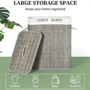 Cesto per Bucato Pieghevole in Bambù Grigio, Design Richiudibile per una Comoda Conservazione - Product Image 2