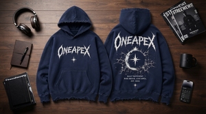 Sudadera con capucha para hombre, azul oscuro, desgastada, oversize, con estampado gráfico, estilo streetwear, casual y de moda - Product Image 4