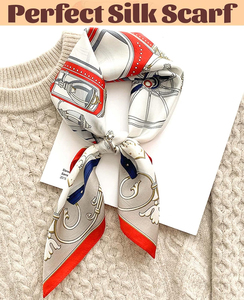 Élégant foulard carré pour femme 100% soie, imprimé numérique, motif rouge et blanc, accessoire de mode toutes saisons - Product Image 6