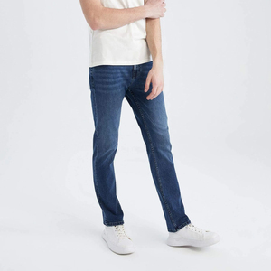 <b>Men's</b> Blue Straight Casual Denim <b>Jeans</b> Breathable Garment Dyed <b>Elastic</b> <b>Waist</b> High Quality Wholesale Factory Price - Product Image 2