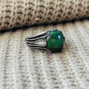Tribal Gothic Green <b>Turquoise</b> Brass <b>Ring</b> Oxidized Silver plated Vintage Textured Wholesale <b>Ring</b> For women - Product Image 2