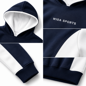 Wida Sports Unisex <b>Navy</b> Blue Hooded <b>Sweatshirt</b> Raglan Sleeve 100% Cotton French Terry Sporty Regular Fit Breathable Eco-Friendly - Product Image 5