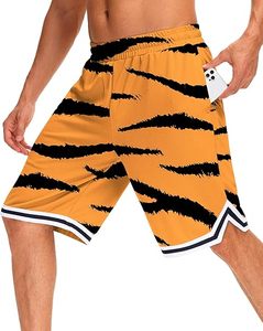 Men's Tiger Print <b>Board</b> Shorts Quick Dry Elastic Waist Pockets Casual Bermuda Shorts Orange <b>Black</b> Patterned Sport Wear - Product Image 1