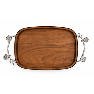Bandeja de Servir de Madera Hecha a Mano con Asas Decorativas de Metal con Forma de Ramas de Orquídea, Tabla de Madera Sólida para Hotel o Restaurante - Product Image 1