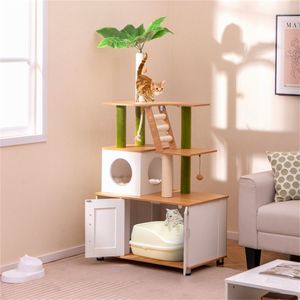 Torre per Gatti di Lusso in Legno Massello con Armadietto, Grande Cuccia per Gatti con Tiragraffi in Sisal e Legno per Uso Domestico - Product Image 3
