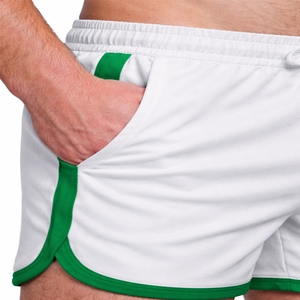 กางเกงขาสั้นกีฬาผู้ชาย แต่งแถบตัดสี เอวยางยืด มีเชือกผูก เหมาะสำหรับวิ่ง ออกกำลังกาย ใส่เล่นกีฬาในฤดูร้อน น้ำหนักเบา - Product Image 5