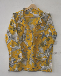 Pijama de Algodón con Estampado Safari Color Mostaza Dorado Vibrante, Transpirable, de Secado Rápido, con Botones, Camisa de Manga Larga y Pantalones Largos para Verano - Product Image 2