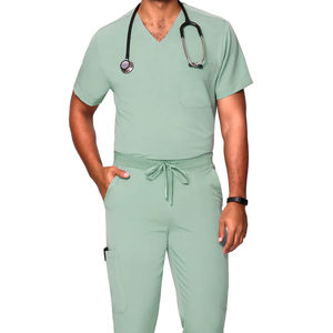 Tenues médicales d'hôpital pour hommes en polyester et élasthanne, uniformes personnalisés confortables à manches courtes pour infirmiers - Product Image 3