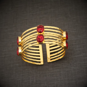 Handmade 18k Gold Plated Cuff Bangle with <b>Red</b> Garnet Quartz Gemstone Statement Jewelry - Adjustable Bangle - Gift for her - Product Image 3