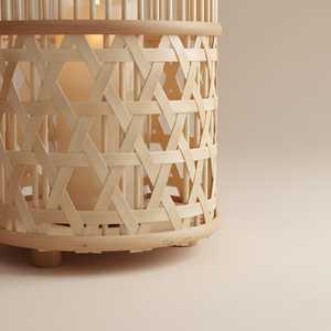 Rustic Woven <b>Bamboo</b> <b>Table</b> Lamp Handmade Cordless Bedside Light Small Dimmable Ambient Lighting Vietnam - Product Image 5