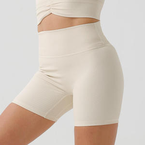 Women Recyclable Nylon Ribbed Yoga Short Shorts Wide Waist Seamless Stretchy Solid Sports Running Shorts Fitness <b>Tight</b> Shorts - Product Image 1