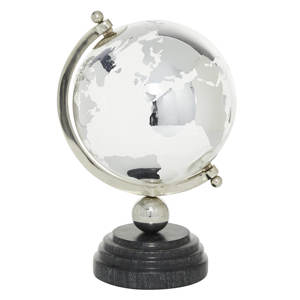 Globe terrestre de bureau moderne avec finition chromée, arc et socle lourd foncé – Cadeau unique - Product Image 3