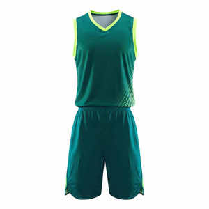 Uniforme de basket-ball pour hommes, maillot sans manches vert dégradé avec short à taille élastique, vêtements de sport en polyester respirant - Product Image 3