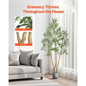 Árbol de Olivo Artificial Realista de 7 Pies para Interiores con Maceta Negra, Árbol Artificial Alto con Tronco de Madera Natural, Hojas Verdes y Frutos para Uso en Exteriores - Product Image 3