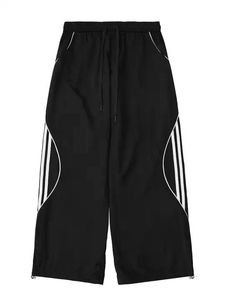 Unisex Wide Leg <b>Track</b> <b>Pants</b> Curved Stripe Design Loose Fit Streetwear Joggers Elastic Waist Casual Trousers - Product Image 5