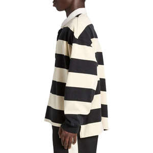 Custom Men's Embroidery Patch Logo Knitted Rugby Shirt Casual Oversized Long Sleeve 100% Cotton Breathable Striped <b>Polo</b> - Product Image 4